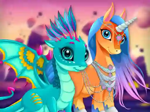 खेल Cute Unicorns And Dragons Puzzle ऑनलाइन