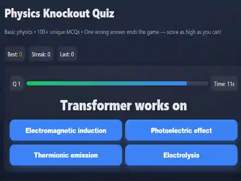 खेल Physics knowledge quiz ऑनलाइन
